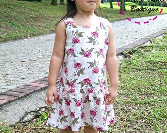 Robe Macy pour fille 12M-8Y - Couture facile - Patron PDF et instructions - Encolure carrée - Taille basse - Boutons pression/ Option fermeture éclair