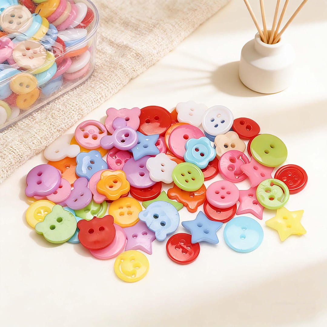 Colorful Kids Sewing Buttons, Star Flower Two Hole Buttons for Sweaters ...