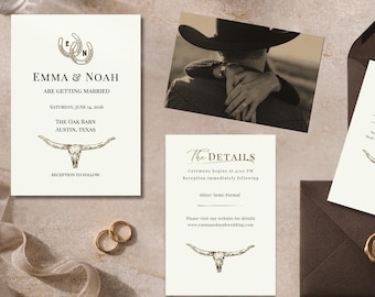Western Wedding Invitation Suite | Editable Canva Template | Rustic Wedding Invite