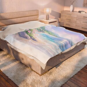 Aesthetic Beach Blanket - Pastel Ocean Sunset, Cozy Coastal Throw for Home & Travel