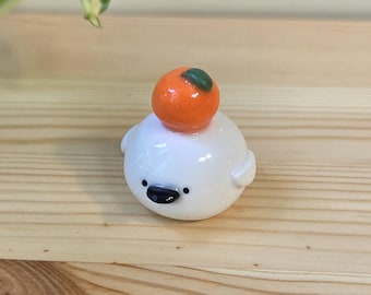 Tangerine Lovie Desk Friend | Shima Enaga Inspired Bird Figurine | Handmade Polymer Clay Decor