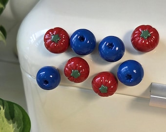 Lovie's Tiny Fruits | Handmade Polymer Clay Pins and Magnets | Tomato Blueberry Set