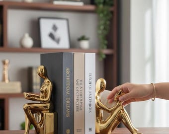 Modern Ceramic Girl Bookends Set of 2, Decorative Book Shelf Stoppers, Minimalist Desk Study Room Ornament