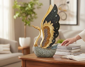 Resin Swan Ornament, Elegant Art Sculpture for Home Desktop, Living Room Cabinet Decor, Gift Accent