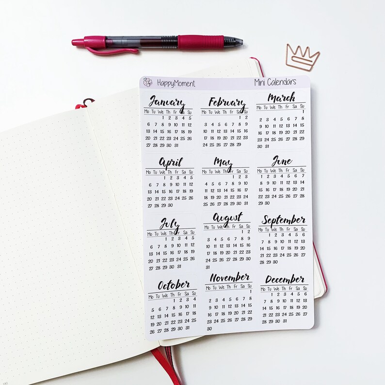 Bullet Journal Mini Calendar Stickers For 2021 12 Months Etsy