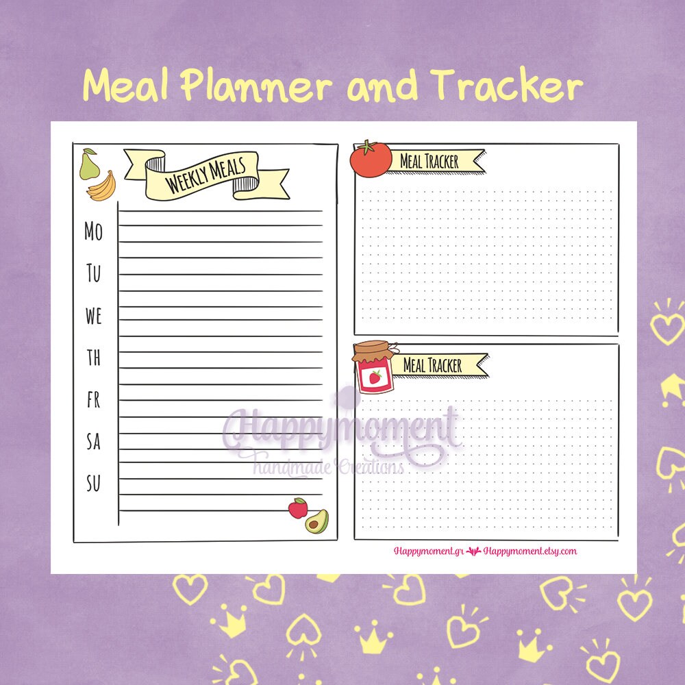 meal planner stickers printable hand drawn food tracker etsy meal tracker