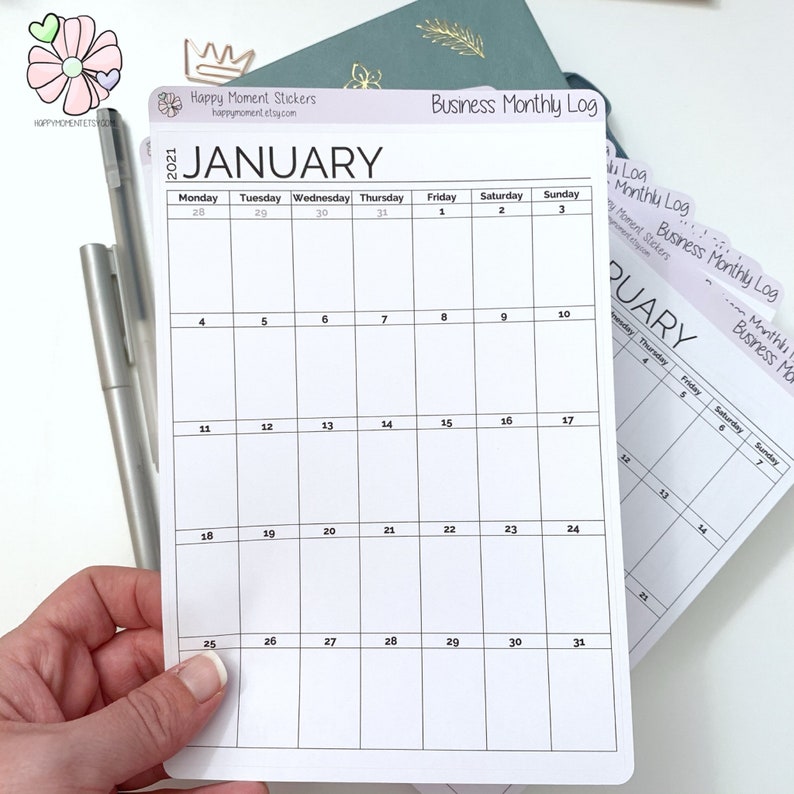 bullet-journal-monthly-calendar-sticker-for-2021-a5-business-etsy