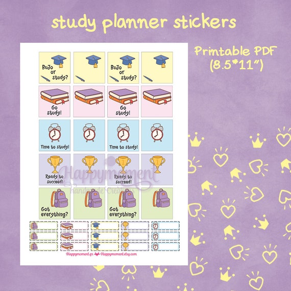 Study And Bujo Planner Stickers Printable Hand Drawn University Sticker With Doodles Study Doodle Icons Bullet Journal And Studygrams