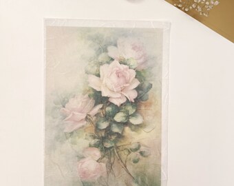 Vintage flowers | Pink and green hues | Rice paper for decoupage, art journals and scrapbooking