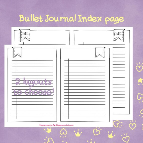Printable Bullet Journal Index And Key Page Stickers Etsy