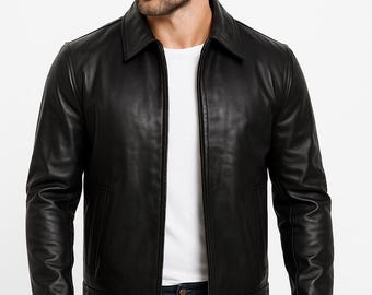 Men's Brown Moto Leather Jacket | 100% Genuine Lambskin | Handmade | Custom Fit | Gift for Him