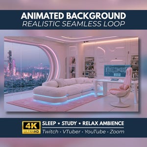 Animated Background Neon Dream Room, 4K Seamless Loop Cyberpunk Gamer Girl Bedroom, Relax Study Sleep Ambience, Twitch VTuber Setup