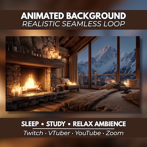 Animerad sovrumsbakgrund, öppen spis i vardagsrummet, sömlös looping, Full HD Twitch Stream Zoom Vtuber-bakgrund, MP4