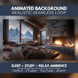 Animerad sovrumsbakgrund, öppen spis i vardagsrummet, sömlös looping, Full HD Twitch Stream Zoom Vtuber-bakgrund, MP4