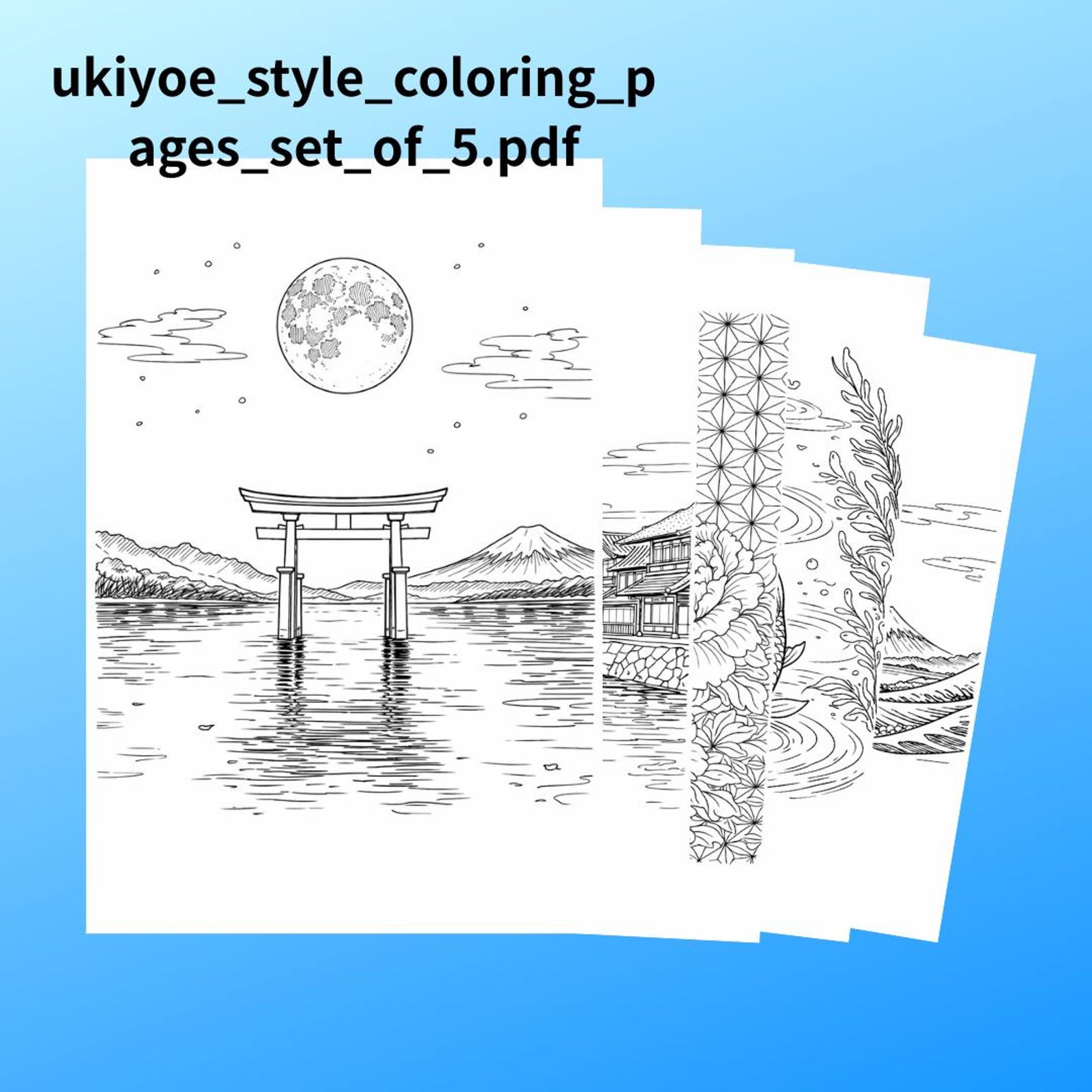 Ukiyoe Style Coloring Pages Set of 5 – Japanese Adult Coloring PDF - Etsy