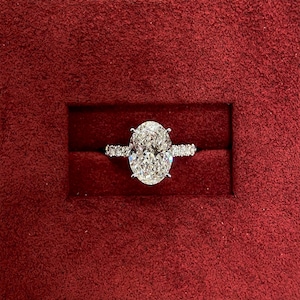 1.3 Carat Oval Lab Grown Diamond Hidden Halo Engagement Ring 18k White Gold IGI Certified