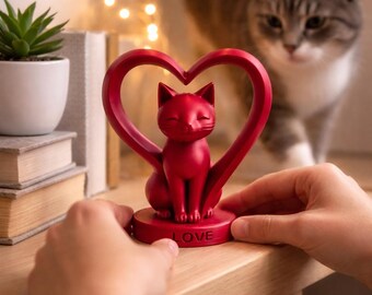 Cat in a Heart Decorative Figurine "LOVE" – 3D-Printed Valentine's Day Decoration – Gift for Girlfriend/Boyfriend – Romantic Table Decoration – Cat Lover