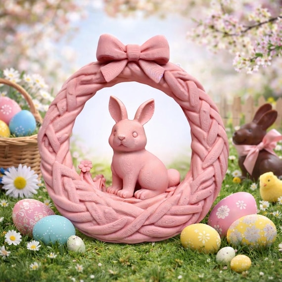 Easter Bunny Happy Easter Minimalist 3D Easter Decoration in Pink Modern Spring Decoration Design Easter Eggs Lovingly Unique