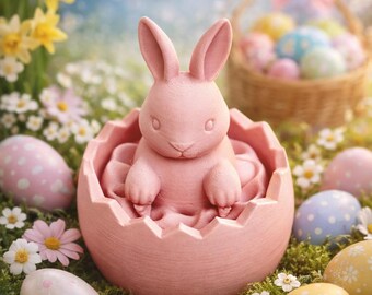 Easter Bunny in an Egg – 3D Printed Decorative Figure in Pink | Easter Table Decoration | Spring Easter Decoration | Cute Bunny Figurine