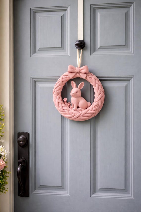Osterkranz mit Hase, 3D-gedruckt, Rosa, 8,7 × 9 cm