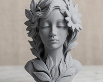 Decorative bust made of PLA, floral 3D printed sculpture, 10-15-23 cm high
