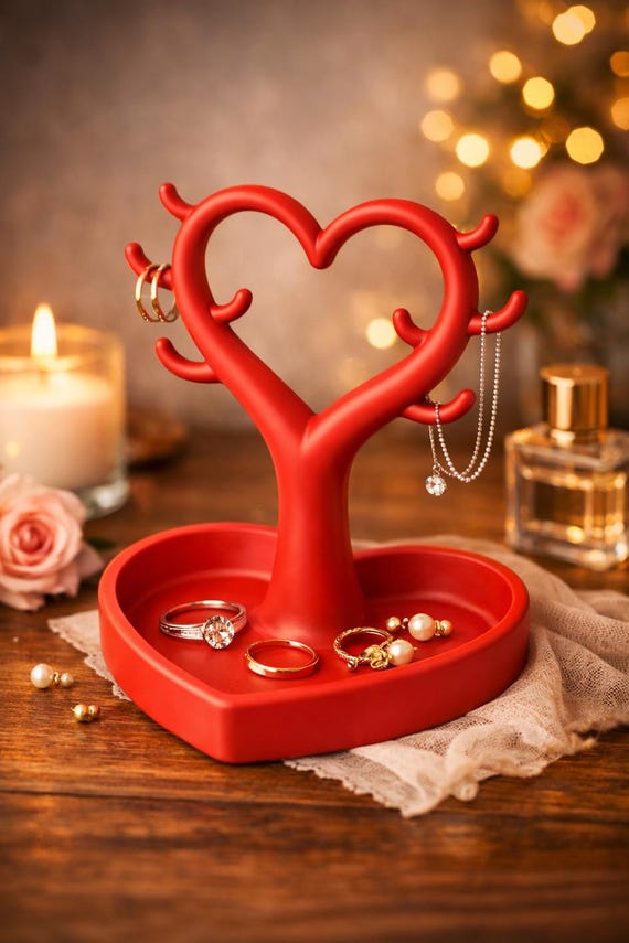 Schmuckständer Herz Baum, Rosa, 12,8 × 13 × 14,8 cm