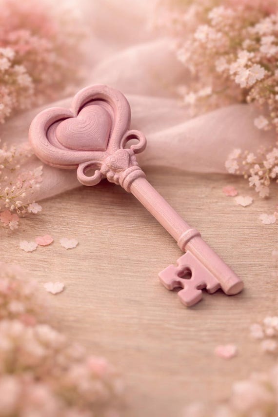 Herz Schlüssel Deko Rosa, 3D-gedruckt, 6,4 × 12 cm