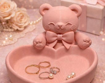 Cute Bear Heart Bowl – 3D Printed Jewelry Tray – Valentine's Day Gift Idea
