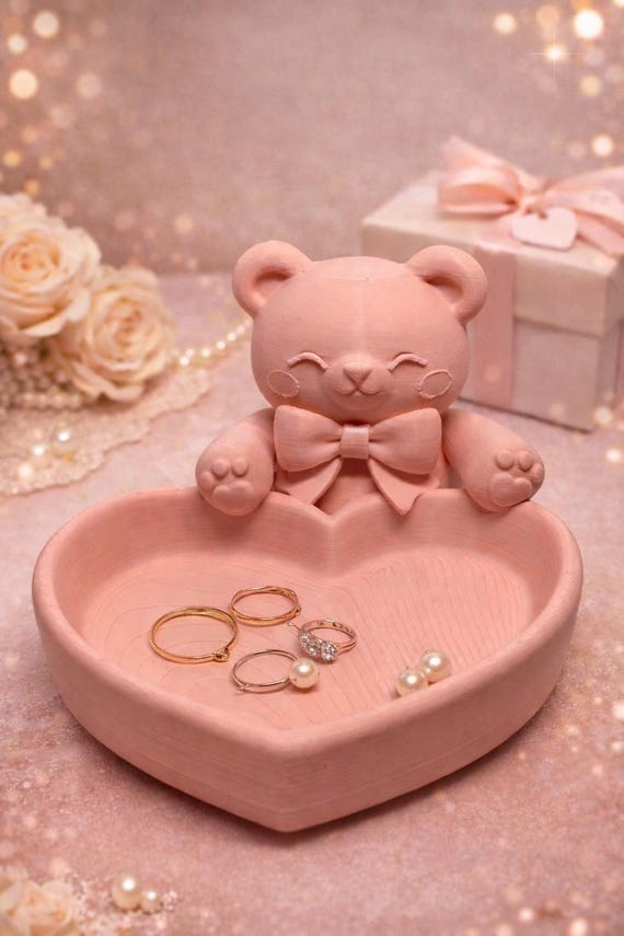 Süße Bären Herz Schale – Schmuckablage aus 3D-Druck – Geschenkidee Valentinstag 6,4 x 9,2 x 10 cm