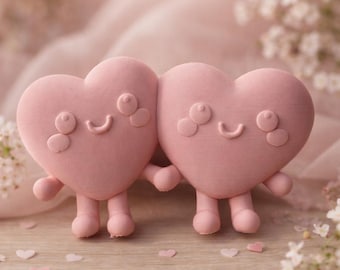 Heart Couple Decoration in Pink – Loving Heart Figurines – Valentine's Day Gift – Romantic Home Decor – 3D Printed Design Object