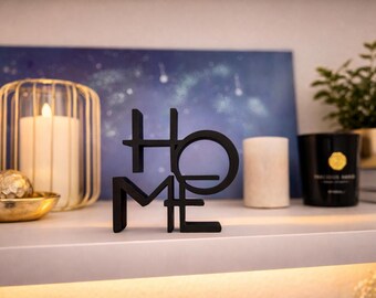Modern HOME lettering in a minimalist design. Perfect as a stylish decoration for a shelf, sideboard or living room.