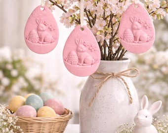 3 Easter Bunny Pendants, Easter, Minimalist 3D Easter Decoration Pink Modern Spring Decoration Design Easter Eggs Lovingly Unique
