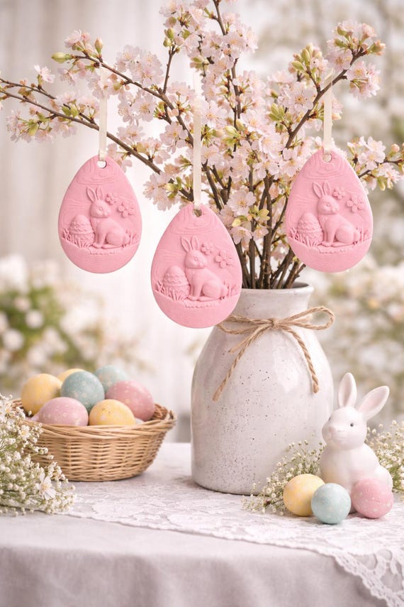 Osterhase Anhänger, 3D-gedruckt, Rosa, 7 × 5 cm