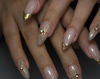 Gold Chrom Design Luxus elegante Press On Nails