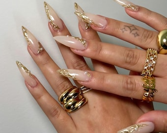 Gold Chrom Design Luxus elegante Press On Nails