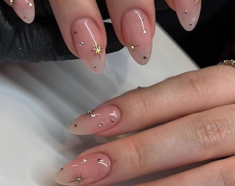 Sterne Gold Chrom Design Luxus elegante Press On Nails