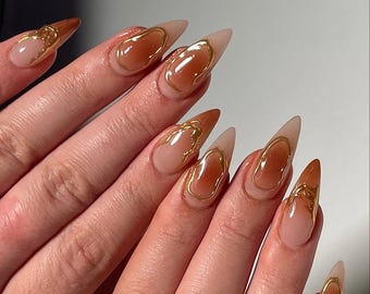 Gold chrome design luxury elegant Press On Nails