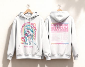 Sudadera con capucha Hatsune Miku Expo 2026, Sudadera con capucha Vocaloid Anime Tour, Sudadera con capucha Kawaii Miku con estampado, Merchandising de conciertos a doble cara, Regalo Otaku