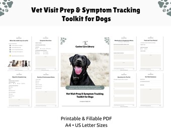 Kit de preparación para la visita veterinaria y seguimiento de síntomas para perros (PDF imprimible y rellenable)