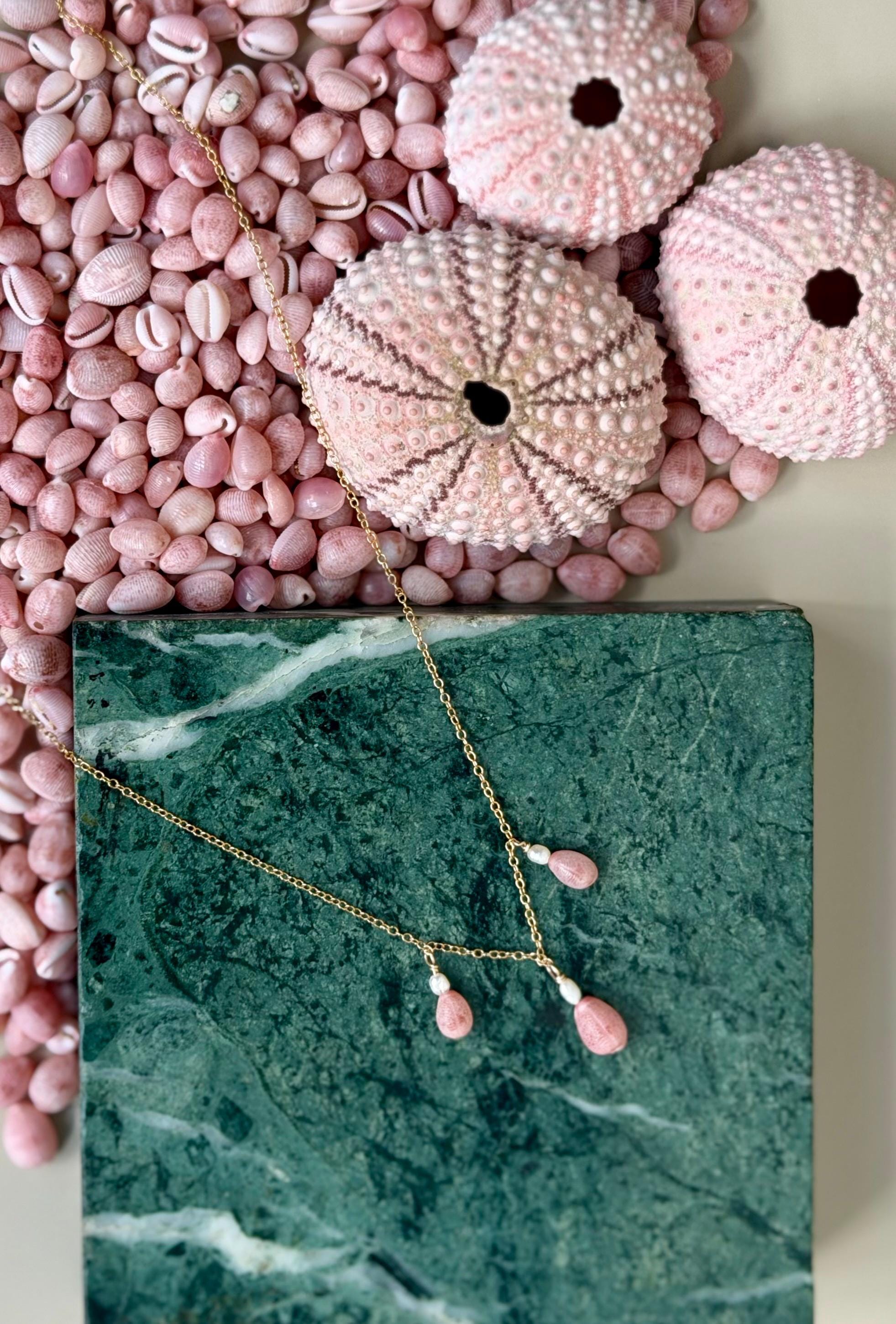 Pink Cowrie Shell Pearl Necklace | 14k Gold-filled, Coastal Jewelry - Etsy