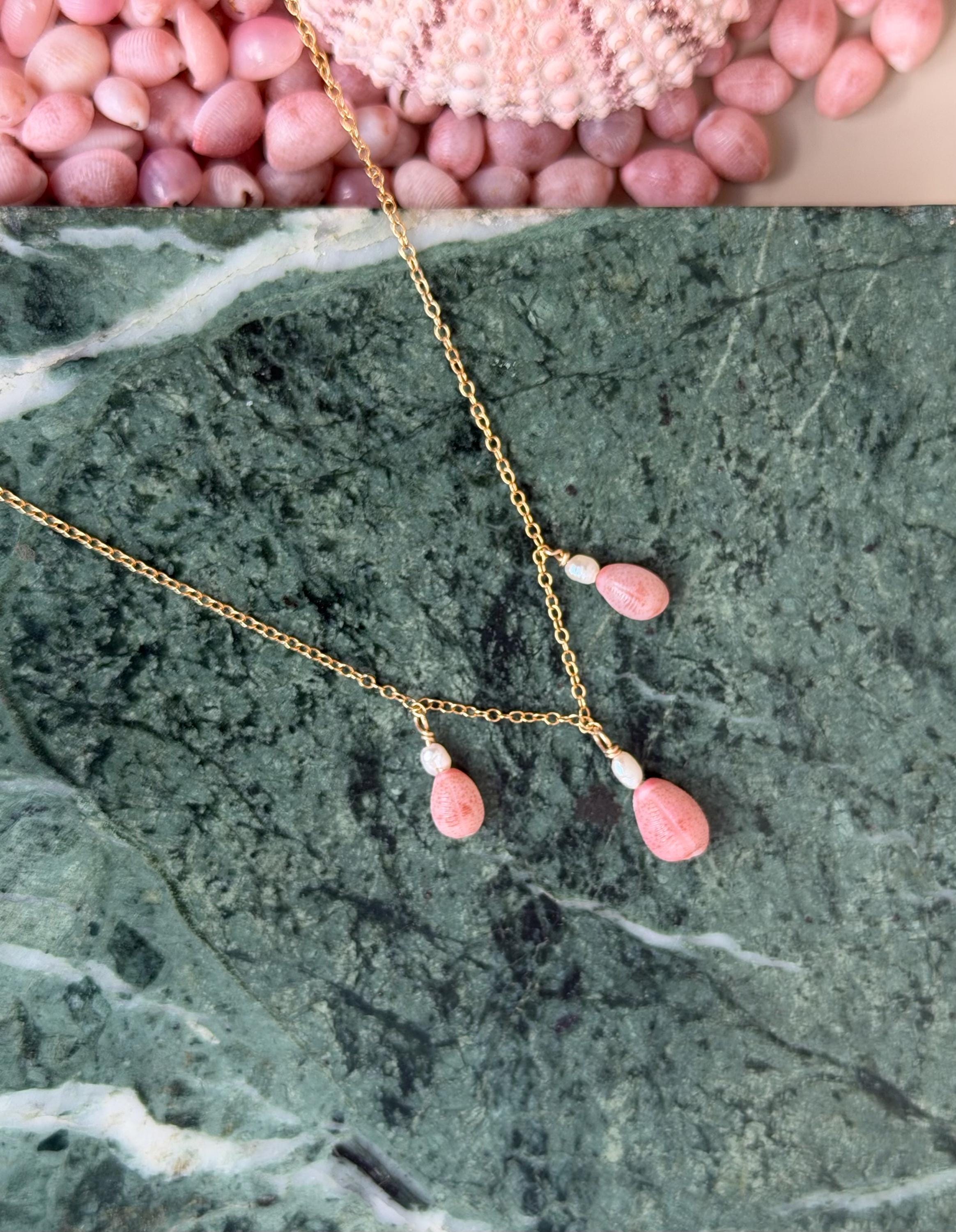 Pink Cowrie Shell Pearl Necklace | 14k Gold-filled, Coastal Jewelry - Etsy