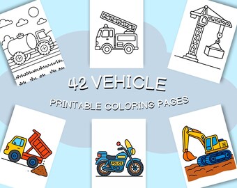 Vehicle Coloring Pages for Kids – 42 Pages PDF Instant Download Color Inspiration Pattern Coloring Book Printable Simple Designs