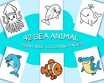 Sea Animal Meerestiere Ausmalbilder für Kinder – 42 Seiten PDF Sofort-Download Farbinspiration Muster Malbuch Printable Einfache Motive