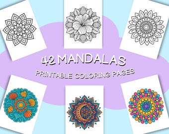 Mandala coloring pages for children – 42-page printable PDF, instant download, color inspiration, patterns, simple designs