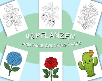 Plant Coloring Pages for Kids – 42 Pages PDF Instant Download Color Inspiration Pattern Coloring Book Printable Simple Designs