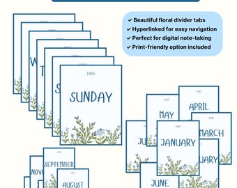 Monthly & Weekly Floral Planner Dividers – Botanical Calendar Covers (Digital Download)