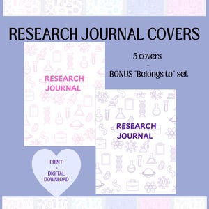 研究ジャーナルの表紙 | 科学テーマ | パステルカラーの印刷可能 + デジタル | PDF PNG | ボーナス「Belongs To」