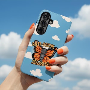 Anti-Social Butterfly Phone Case | Cute Monarch Android Case | Sarcastic iOS Smart Phone Cover | Gift for Introverts | 30+ Device types