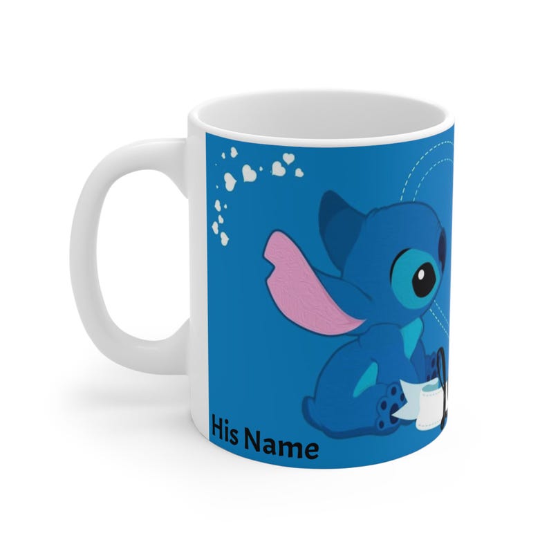 Taza de Stitch y Ángel / Parejas de dibujos animados adorables, opción de nombre personalizado imagen 5