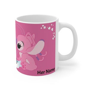 Taza de Stitch y Ángel / Parejas de dibujos animados adorables, opción de nombre personalizado imagen 6